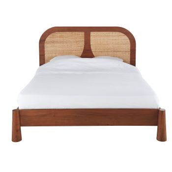 ALYA - Vintage-Bett 160x200cm aus massivem Akazienholz und Rattangeflecht