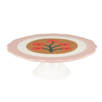 Lucia - Alzata per torta in gres con motivo floreale rosa, giallo, arancione e bianco