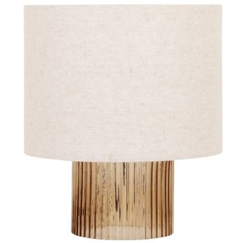 THALIS - Amberbruine lamp van glas met beige lampenkap van gerecycleerd polyester