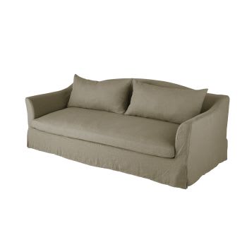 Anaelle - 3/4-Sitzer-Sofa mit khakifarbenem Leinenbezug