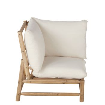 Angolo per divano da giardino componibile in legno di acacia e cuscini écru