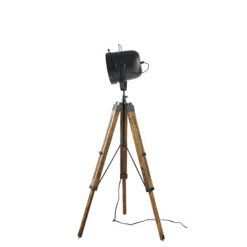 ANVERS - Dreifuß-Stehlampe aus Mangoholz und schwarzem Metall H130