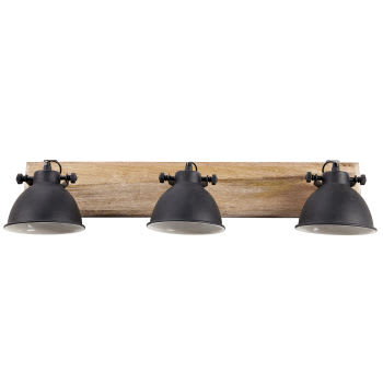 Murray - Applique 3 lampes en manguier et métal noir L.73cm