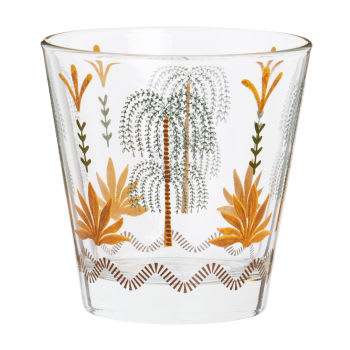 AQABA - Lot de 3 - Gobelet en verre transparent motifs palmes multicolores