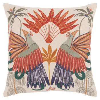 ARIAN - Meerkleurige linnen kussenhoes met tropische print, 40 x 40 cm