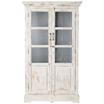 Avignon - Armário com portas de vidro de madeira de mangueira branco largura 105