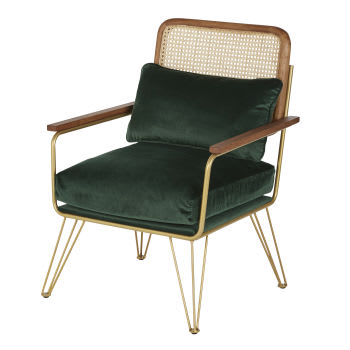 Rosalie - Armchair in green velvet and canework