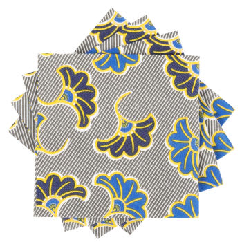 ASHANTI - Set aus 3 - Papierservietten mit schwarz-blau-gelbem Blumenmotiv, 20 Stück