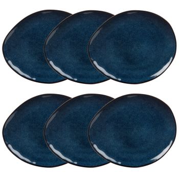 Assiettes Plates En Grès 26 Cm - Lot De 6, Motif Spirale Bleu, Empilables, Pour Usage Professionnel