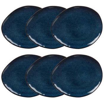 ASIAN - Set aus 6 - Dessertteller aus Steinzeug, blau