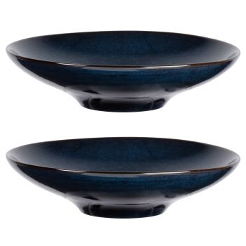 ASIAN - Set aus 3 - Tiefer Teller aus Steinzeug, blau