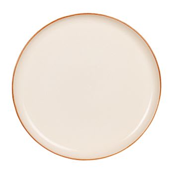 Luciole - Lot de 2 - Assiette à dessert en céramique blanche et liseré marron