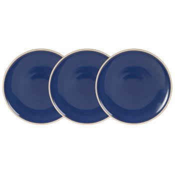 Assiettes Dessert Médard De Noblat Vertigo Denim - Lot De 6, Diamètre 21cm, Grès émaillé Bleu Avec Filet Brun