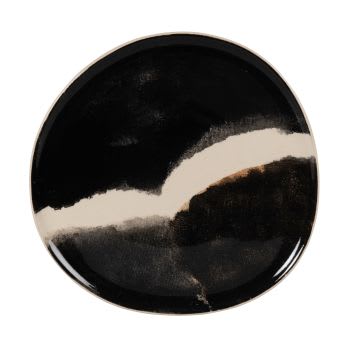 STOLEN - Lot de 6 - Assiette à dessert en grès marron, blanc et noir