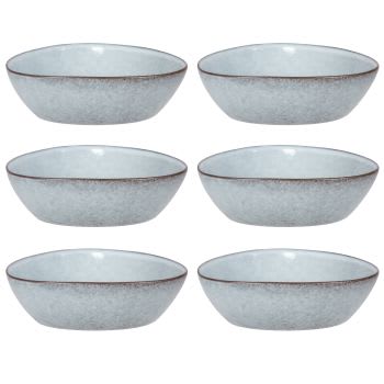 ONGAKU - Lot de 6 - Assiette creuse en céramique bleu gris