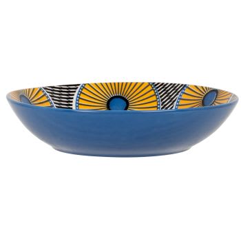 ANKARA - Lot de 2 - Assiette creuse en porcelaine bleue et orange motif floral