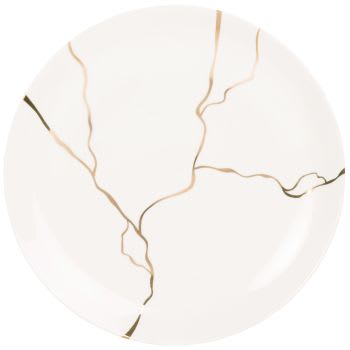 Lot De 5 Assiettes à Dessert Anciennes Blanches Et Dorées (Digoïn Sarguemines, Motif Fleur)