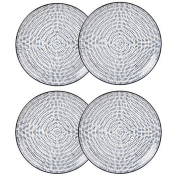 ISCHIA - Lot de 4 - Assiette plate en céramique imprimé traits bleus