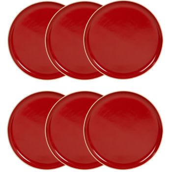 LUCIOLE - Lot de 6 - Assiette plate en grès rouge et blanc