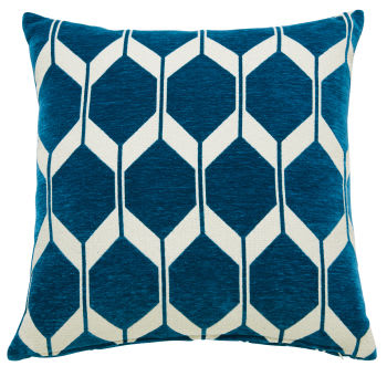ASTON - Almofada em tecido de veludo jacquard com motivos gráficos em azul-esverdeado 45x45