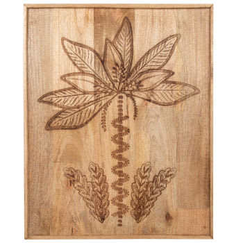 ASTOURET - Wanddeko aus graviertem Mangoholz mit Blumenmotiv, 48x60cm