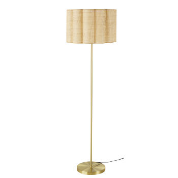 ASWANA - Stehlampe aus goldfarbenem Metall mit Lampenschirm aus Raffiabast, H166cm
