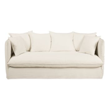 Louvain - Ausziehbares 3/4-Sitzer-Sofa mit Bezug aus weißem gewaschenem Leinen