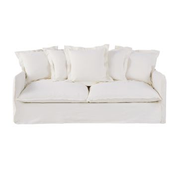Barcelone - Ausziehbares 3/4-Sitzer-Sofa mit Bezug aus weißem Leineneffekt, Matratze 14cm