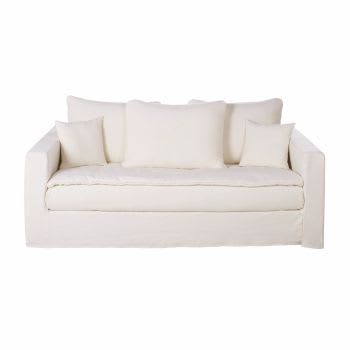 Celestin - Ausziehbares 3/4-Sitzer-Sofa mit Bezug aus weißem Leineneffekt, Matratze 6cm