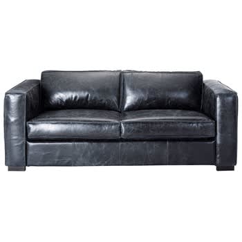 Berlin - Ausziehbares 3-Sitzer- Sofa aus Leder, schwarz Berlin