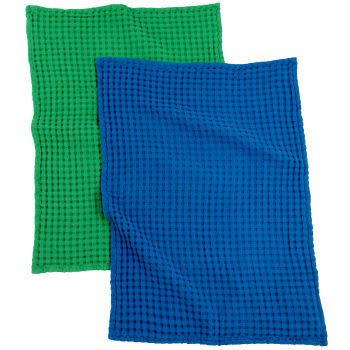 AYADORA - Geschirrtücher  aus Bio-Baumwolle mit Waffelmuster, blau und grün, 50x70cm, Set aus 2