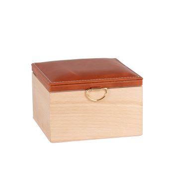 AZZURA - Boîte à bijoux en bois de hêtre et cuir de vache marron