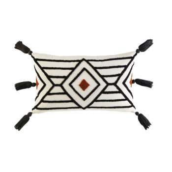 BACALA - Cojín de algodón color crudo con motivos decorativos negros 30x50