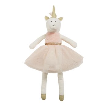 Bambola unicorno rosa, bianca e dorata