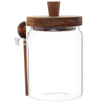 Barattolo in vetro con coperchio e cucchiaio in legno di acacia