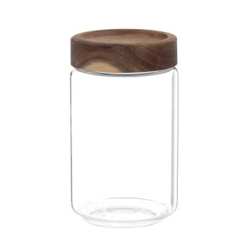 Barattolo in vetro con coperchio in legno di acacia