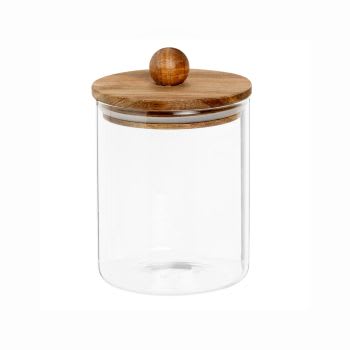 Barattolo piccolo in vetro con coperchio in legno di acacia