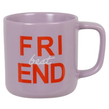 BEST FRIEND - Set aus 2 - Becher aus violettem Porzellan mit orangen und weißen Schriftzügen