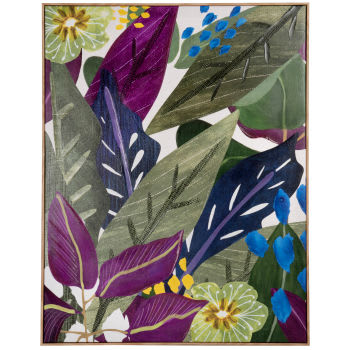 AULAN - Bedrukt en beschilderd doek met bladeren, meerkleurig, 63 x 80 cm