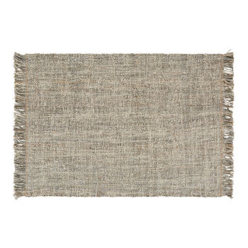 LOUISA - Beige en blauw geweven wollen, juten en katoenen tapijt 140 x 200 cm