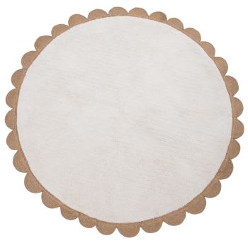 OULANKA - Beige en gebroken wit rond tapijt van gerecycleerd katoen en jute, D114