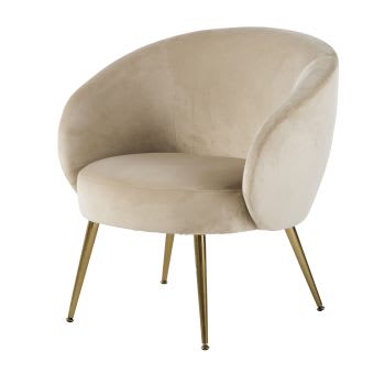 Bizou - Beige fluwelen fauteuil