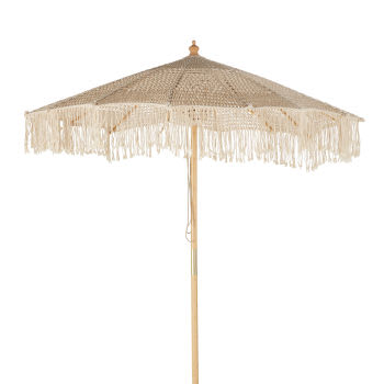 Galipolli - Beige macramé-effect canvas parasol met franjes