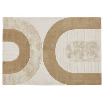 Beige, wit en kastanjebruin handgetuft tapijt met gebogen motieven 160 x 230 cm