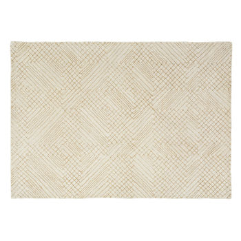 FARALDI - Beige wollen bewerkt tapijt met geometrische motieven, 140x200