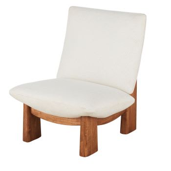 Beigefarbener Sessel mit Füßen aus Kautschukholz