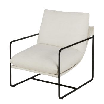 Beigefarbener Sessel mit schwarzen Metallfüßen