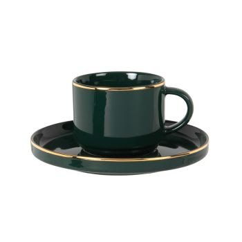 BERENICE - Lote de 2 - Taza de café de porcelana verde y dorada
