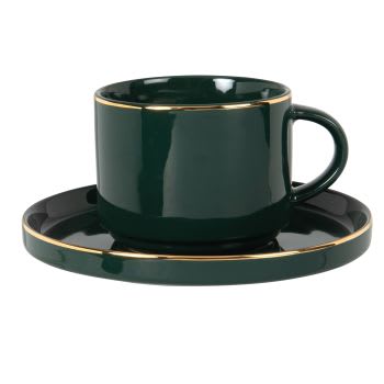 BERENICE - Lote de 2 - Taza de té de porcelana verde y dorada