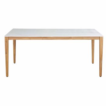 Bergamote - Table de jardin en bois d'acacia et composite effet marbre blanc 8 personnes
